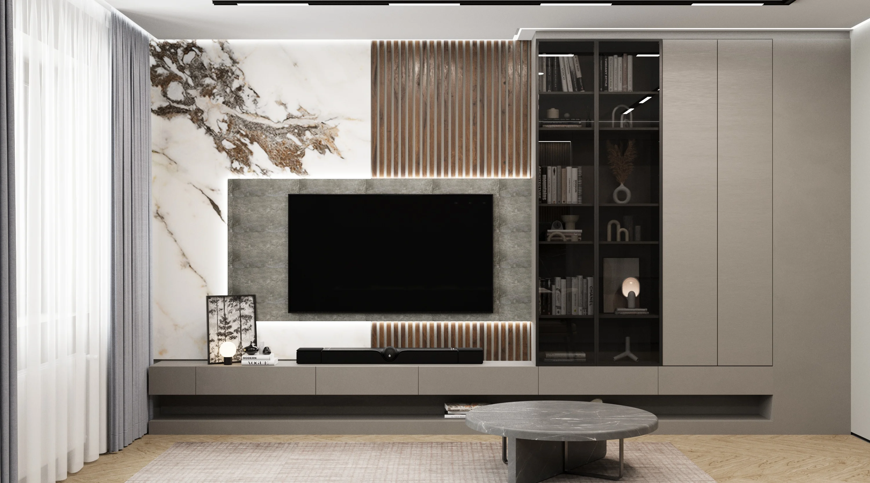 Визуализация кухни-гостиной студии